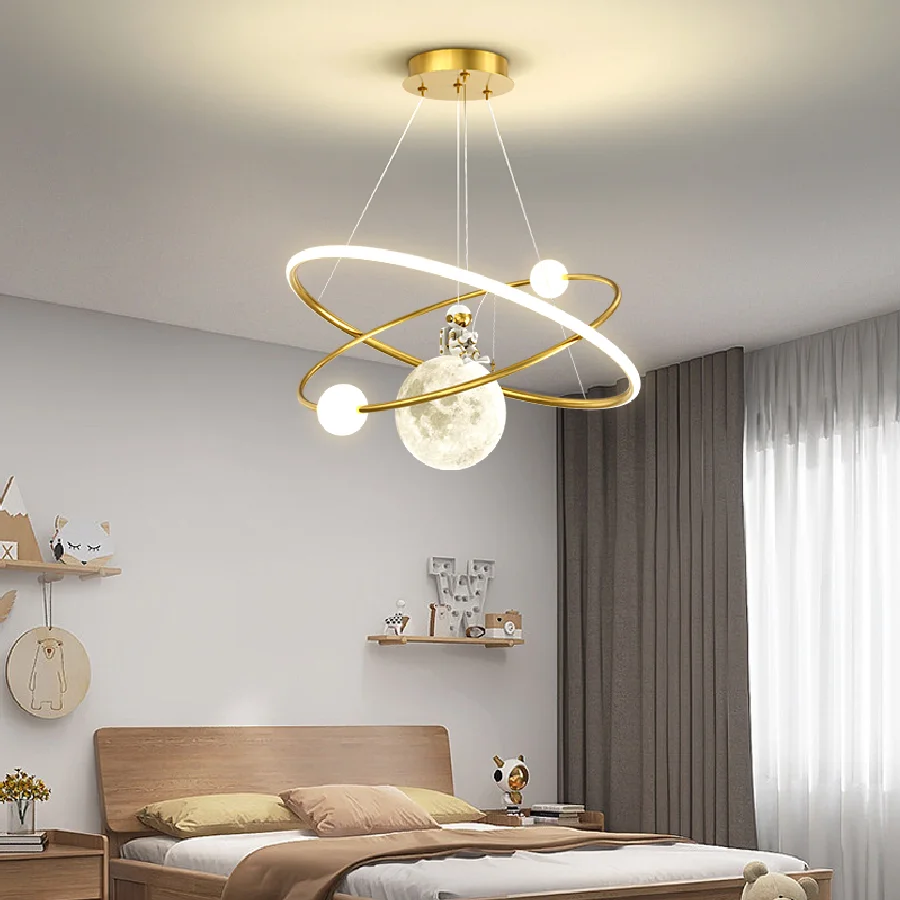 

Nordic design Children's room chandelier light luxury pendant lighting astronaut fixtures chandelier boys girls bedroom lamps
