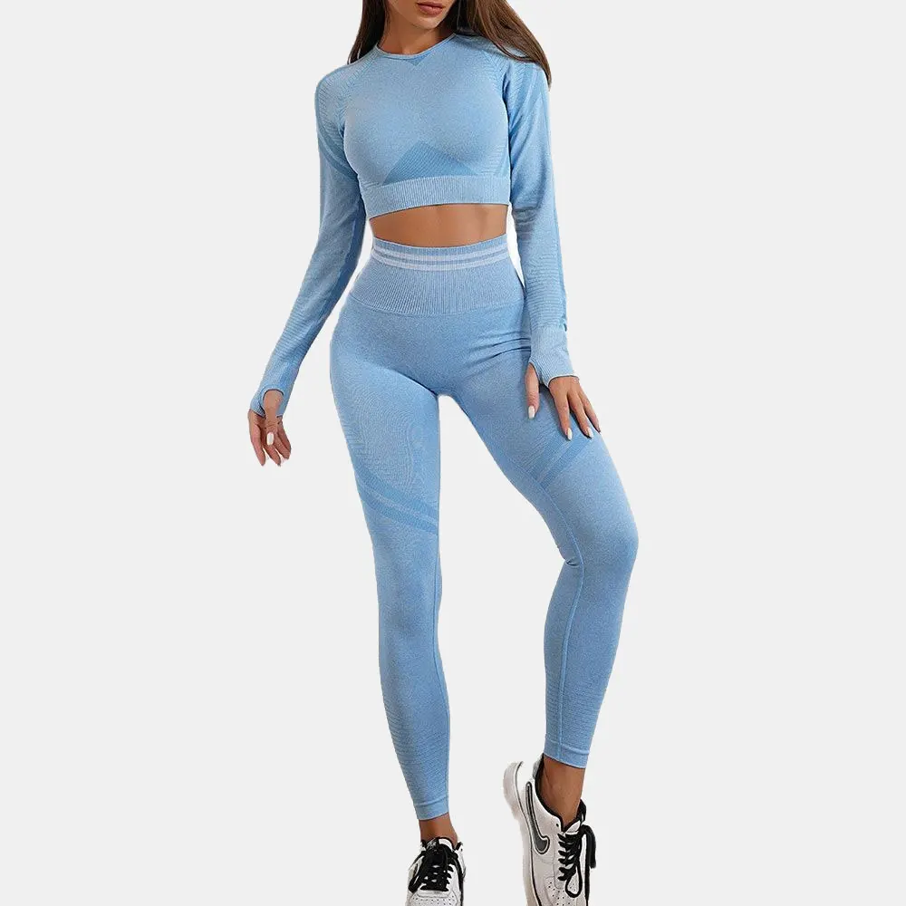 Women's Tracksuit Seamless Yoga Set Sports Suit for Fitness Long Sleeve Crop Top Gym Clothing Women Workout Sportswear Two Piece