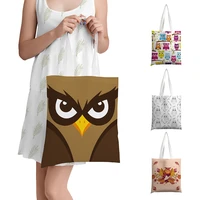women harajuku canvas tote bag cute cartoon owl animal girl outdoor leisure travel shoulder bag reusable foldable shopping bag