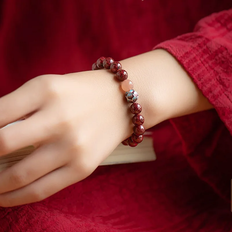 Киноварь спокойное сердце синий лотос браслет счастливый Будда бусины год