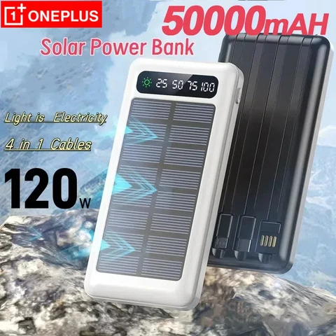 50000 мАч Solar Power Bank Ultra Capacity USB 4 в 1 Сверхбыстрая зарядка USB TypeC Светодиодный светильник Открытый Power Bank для iPhone Xiaomi