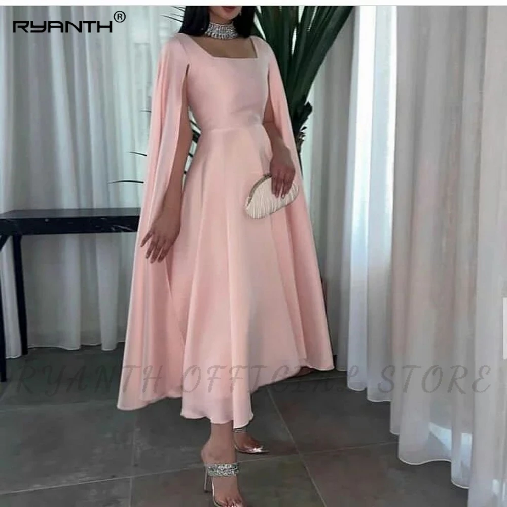 

Ryanth Elegant Square Collar Robe De Soirée Satin Evening Gown Custom Made Formal Party Dress Sleeveless Simple A-Line Prom Dres