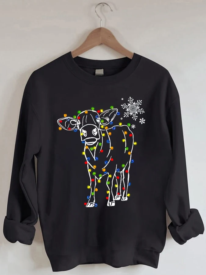 

Cow Light Christmas Classic Casual Crewneck Sweatshirt