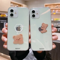 couple creative cartoon bear clear phone case for iphone 11 13 pro max 12 minixs xr 7 8 plus animal couple lens protection cover