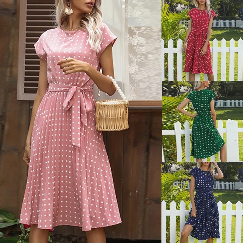 

Women Dresses Summer Fashion Polka Dot Split Boho Dress Women Clothing Casual Beach Vacation Long Dresses