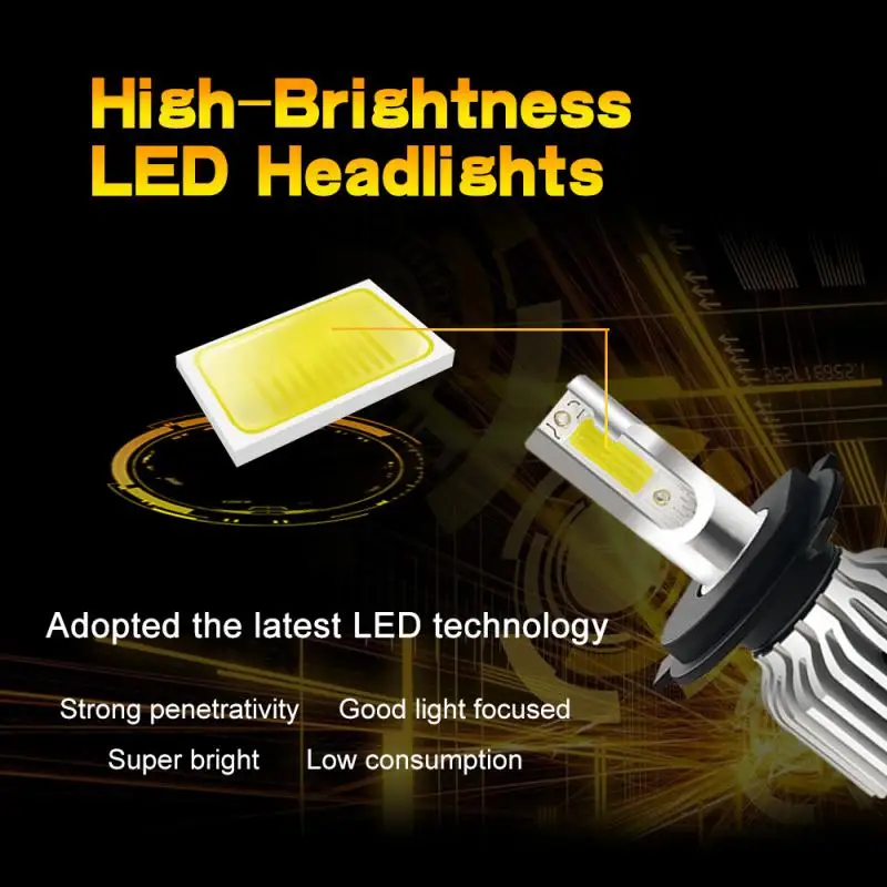 

1pc H4 HB2 9003 LED Headlight Conversion Kit COB Bulb 100W 26000LM White High Power 6000K Car Headlight Bulbs Accessories