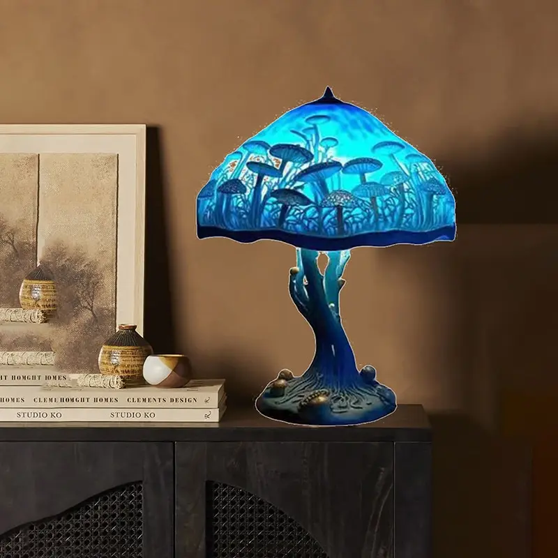 

1PC Creative Stained Glass Plant Series Table Lamps Colorful Bedroom Bedside Flower Mushroom Retro Table Night Lamp Atmosphere