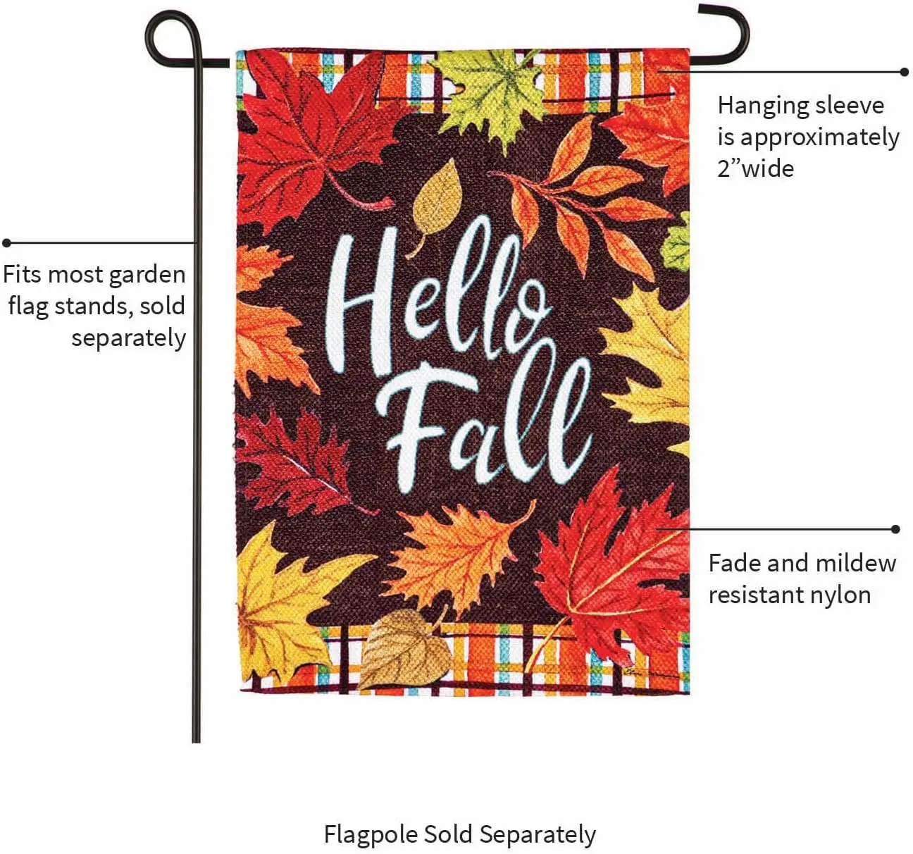 Вечнозеленый флаг в клетку Hello Fall Garden Текстурированная замша Добро пожаловать