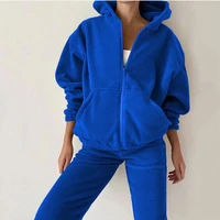 fashion autumn winter womens tracksuit casual 2 pieces set zipper hooded sweatshirt and long pants suit female warm hoodie set