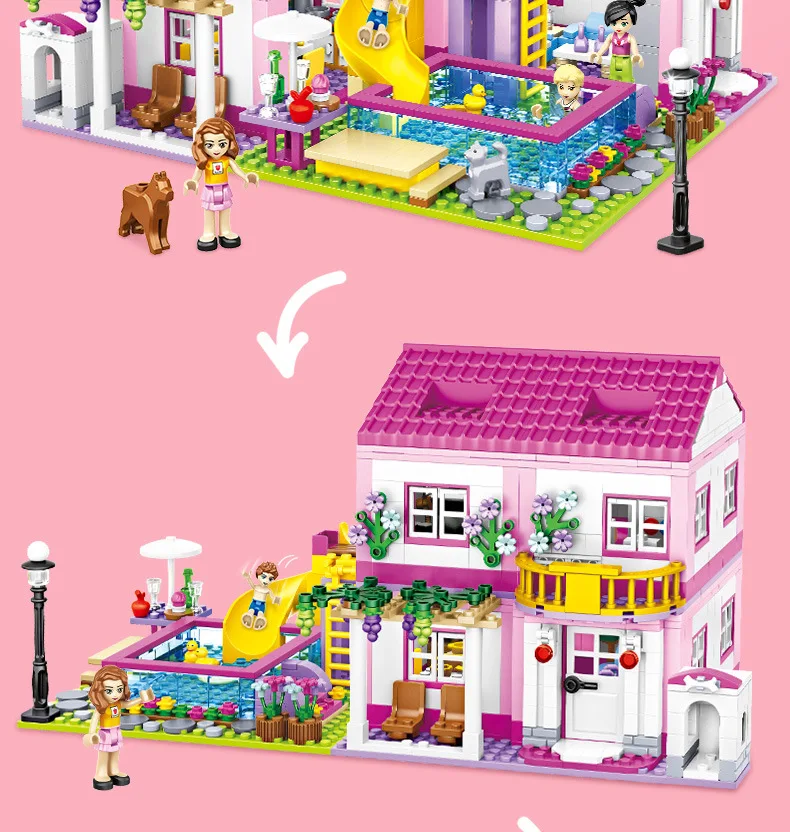 

Fun puzzle summer double-layer villa big gift box set 3 variable spelling girl intelligence puzzle block toy