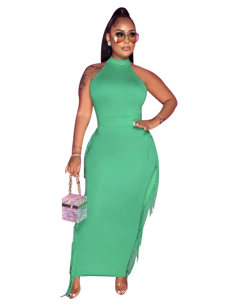 

Two Piece Skirts Sets Women Sleeveless Tops And High Waist Long Skirt Suit With Tassel 2022 New Solid Street Style Sexy Outfits