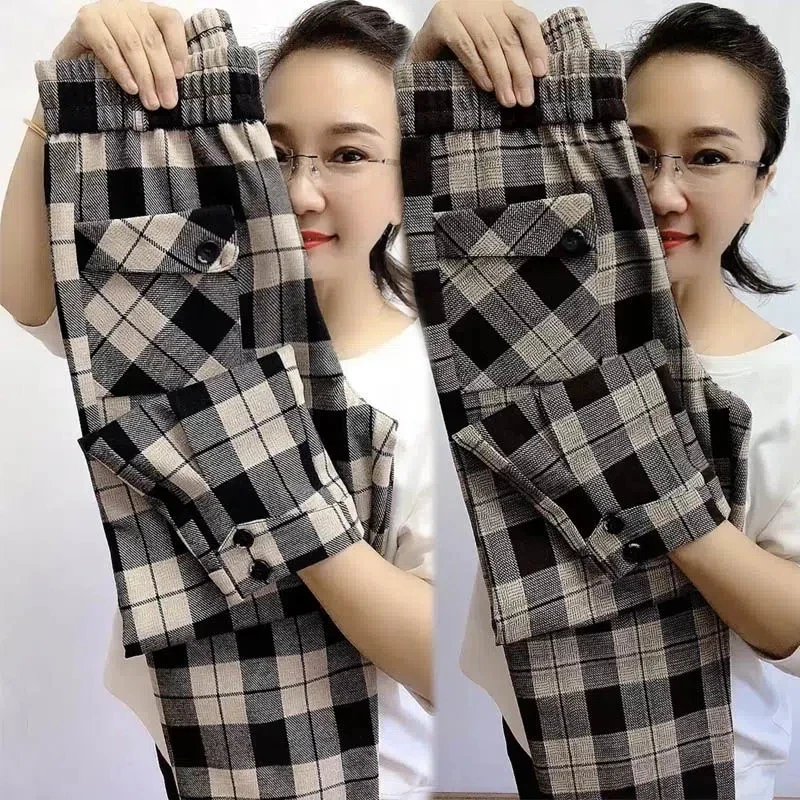 

Add Velvet Plaid Casual Pants 2023 New Spring Autumn Winte Harun Pants Women's Trousers Loose Tight Waist Elastic Female Martin