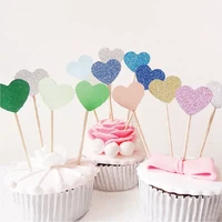 40pcs multicolor heart shaped cupcake cake topper sticker flag for baby shower wedding birthday party home decoration supplies
