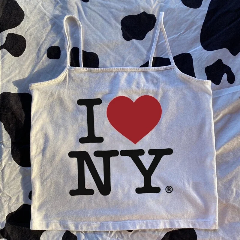 

Y2K Sling I Love NY Letter Printing Leisure Street High Street Sexy Women's Top Cutting Top Tank Top Fashion Personality
