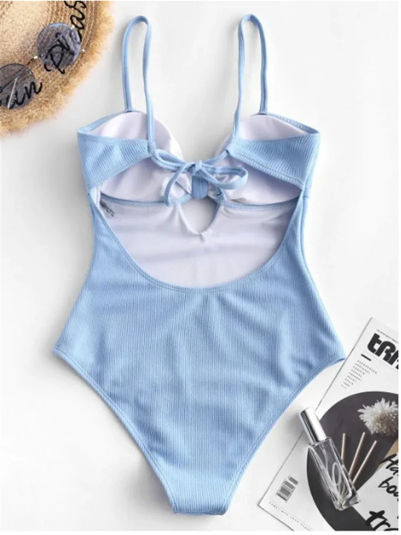 Женский слитный купальник с завязками спереди боди бантом монокини пуш-ап