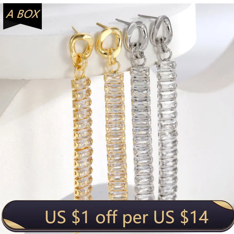 

Euro-American Light Luxury Temperament Simple Zircon Long Chain Earrings High Quality Metal Long Geometric Fashion Jewelry