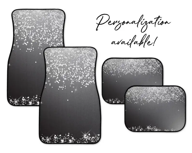 

Gray Faux Sparkle Car Mats, Personalization Available