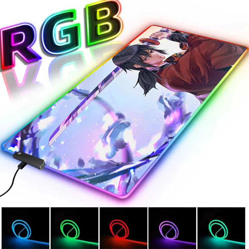 Demon Slayer Mouse Pad Gaming Mousepad Rgb Backlit Laptop Mause Mat Cheap Gamer Computer Desk Accessories Anime Keyboard Mats