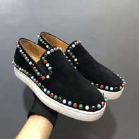 luxury designer sneakers men rivet loafers low top suede flats man shoes casual mocassins red bottom shoes party wedding shoes