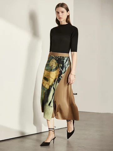 Женская атласная юбка с высокой талией AMII, асимметричная офисная повседневная юбка с винтажным принтом в минималистском стиле, весна 2023