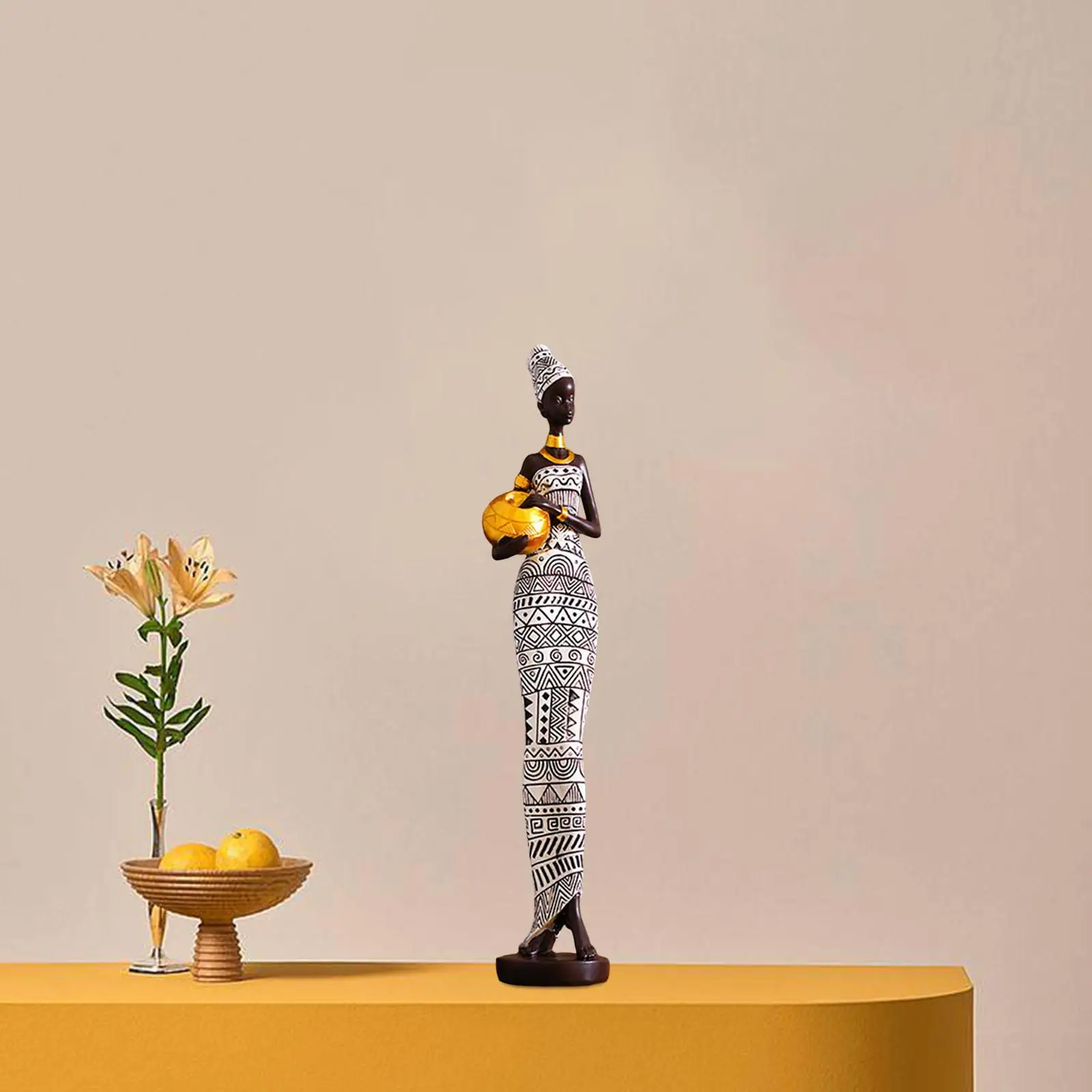 

African Figurine Home Decor Women Statue for Desktop Dinner Table Entrance