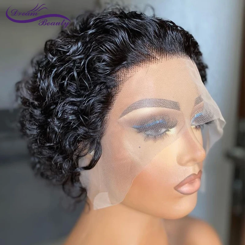 Парик фея из человеческих волос Короткие вьющиеся человеческие волосы парики