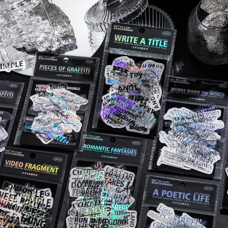 

30 pcs Laser English sticker pack English magazine alphabet DIY Decorative Scrapbooking material stickers junk journal supplies