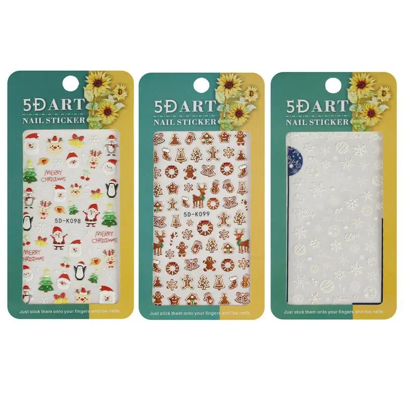

Рождественские наклейки для дизайна ногтей, Осенние абстрактные самоклеящиеся рельефные переводки 5D | Самодельные Украшения для ногтей с С...