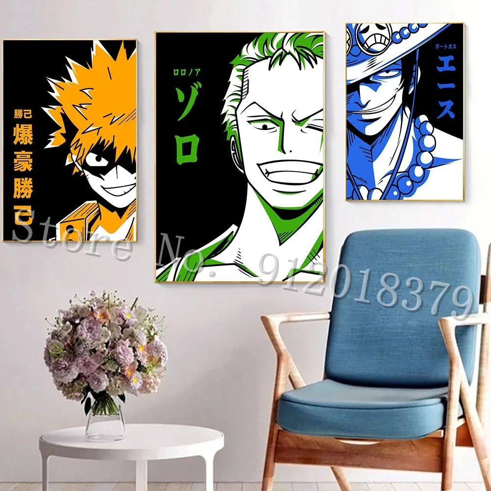 

Bandai Anime Canvas Painting Dragon Ball Goku and One Piece Luffy Posters Wall Art Print Picture for Living Room Home Decoration