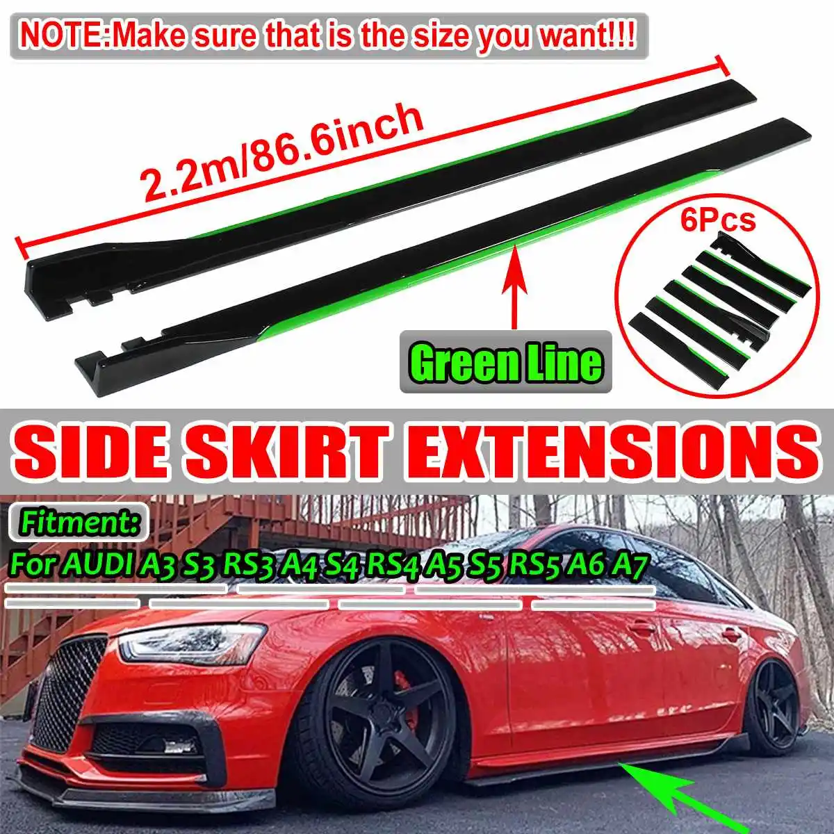 

A3 2.2m Car Side Skirt Extensions Side Skirts Winglet Splitters Lip For AUDI A3 A4 A5 A6 A7 A7 A8 Q3 Q5 Q7 RS5 RS6 RS7 S3 S4 TT