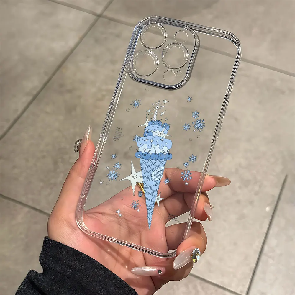 Фото Силиконовый чехол для телефона Blue Cherry Ice Cream для IPhone 17 16 15 14 13 12 11 Pro Xs Max Air Mini 7 8 6 6s Plus SE 2020 2022 Cover №1