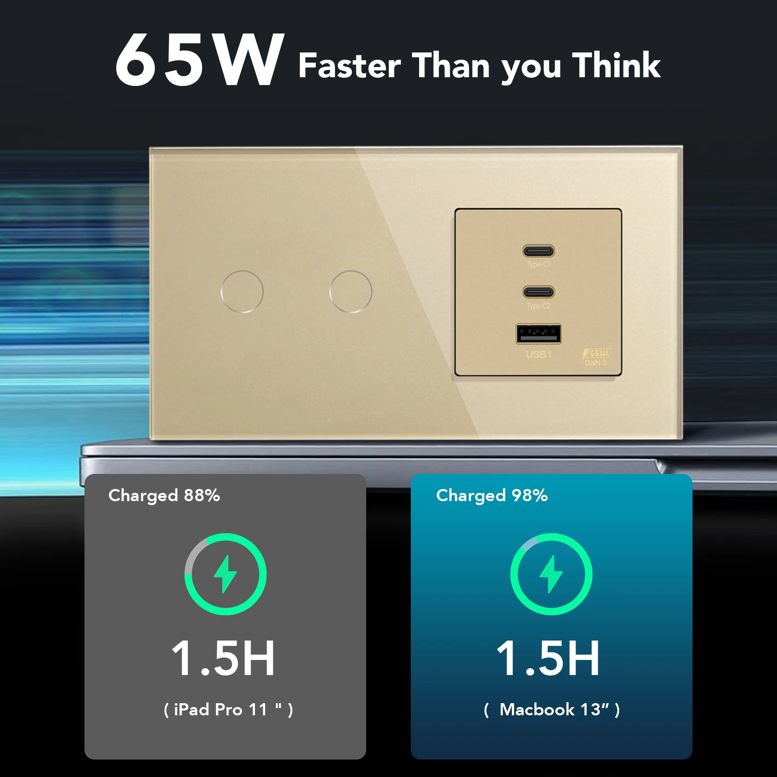 Фото BSEED 1/2/3/4Gang Light Touch Switch 1Way Plus 65w Dual Type-c USB Super Fast Charging Socket Порты Стеклянная панель Стандарт ЕС №3