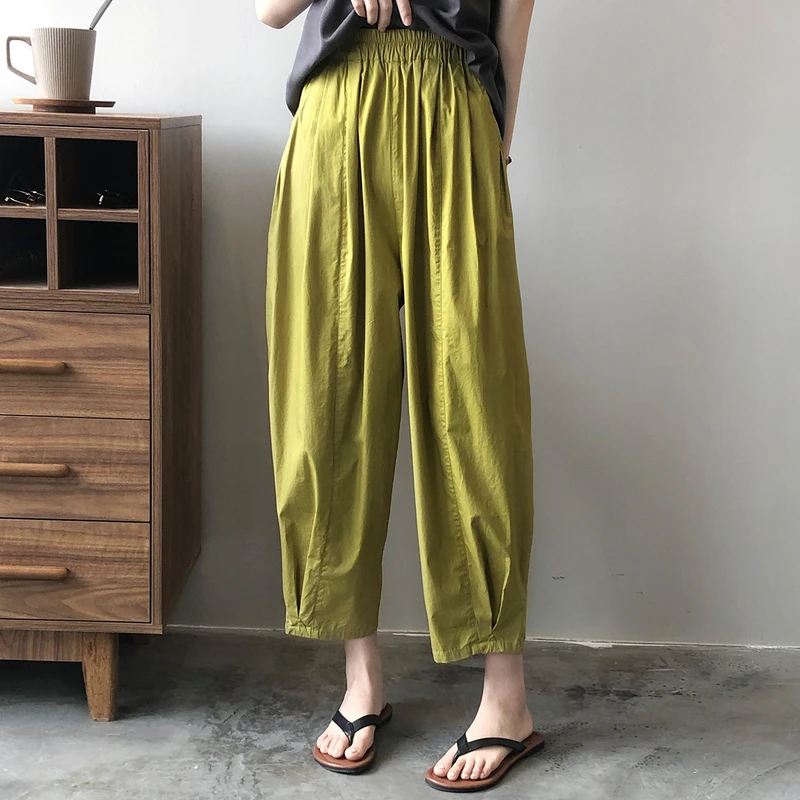 

Summer Fashion Sweet Solid Color Elastic Waist Ankle-length Pants Women Girl Casual Wide Leg Pant Ladies Straight Trousers