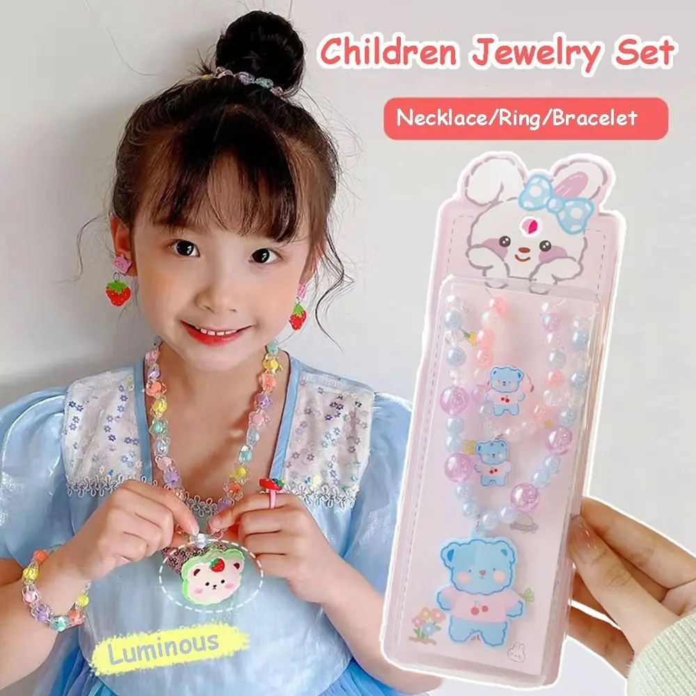 Модные ювелирные изделия цветок девочка подарок Кролик Радуга Медведь Детский браслет корейский стиль кольцо детские Ювелирные наборы ожерелье