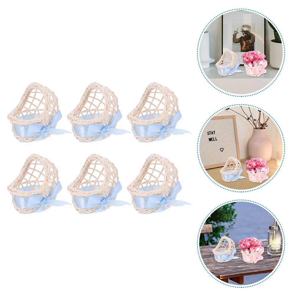

6 Pcs Flower Basket Model Miniature Rustic Decor Ornaments Woven Micro Scene Cloth House Baby Country Stuff