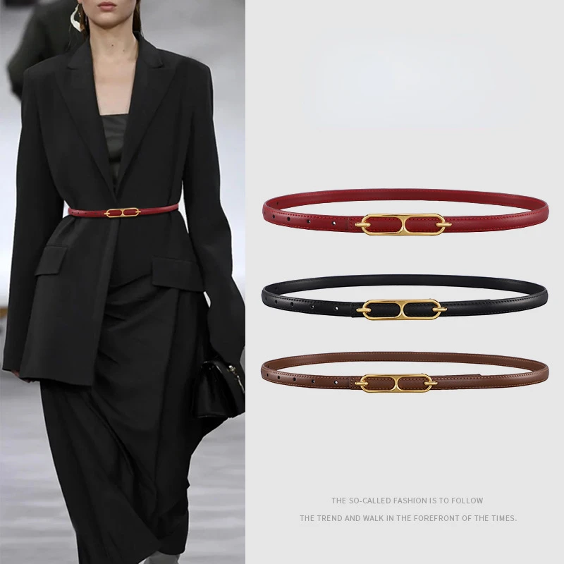 New Cowskin Belt Genuine Leather Thin Belts Womens Fashion All-match Suit Waist Dress Jeans Decorative Women Designer Belt