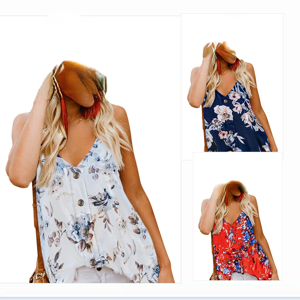

2022 Summer New Women's Suspenders V-neck Sleeveless Printed Sexy Tops Women's Shirts