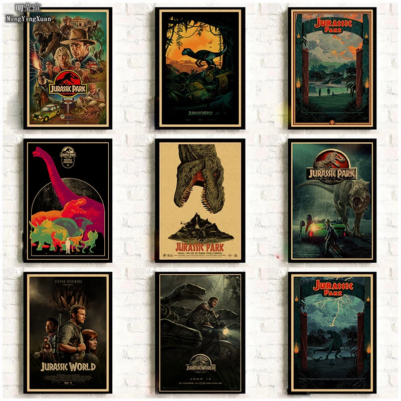 Плакат по мотивам фильма Парк Юрского периода динозавр мир ретро крафт-бумага