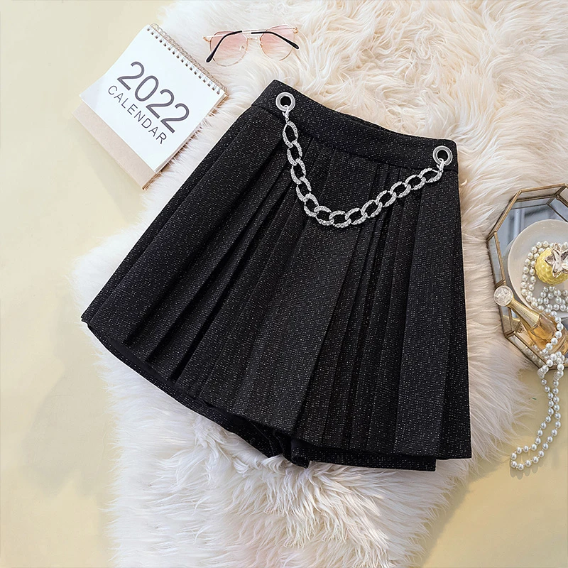 

Black Pleated Skirts Plus Large Size Oversize Korean Style Fashion Autumn Women'S Clothing 2022 Casual High Waist Shorts Female