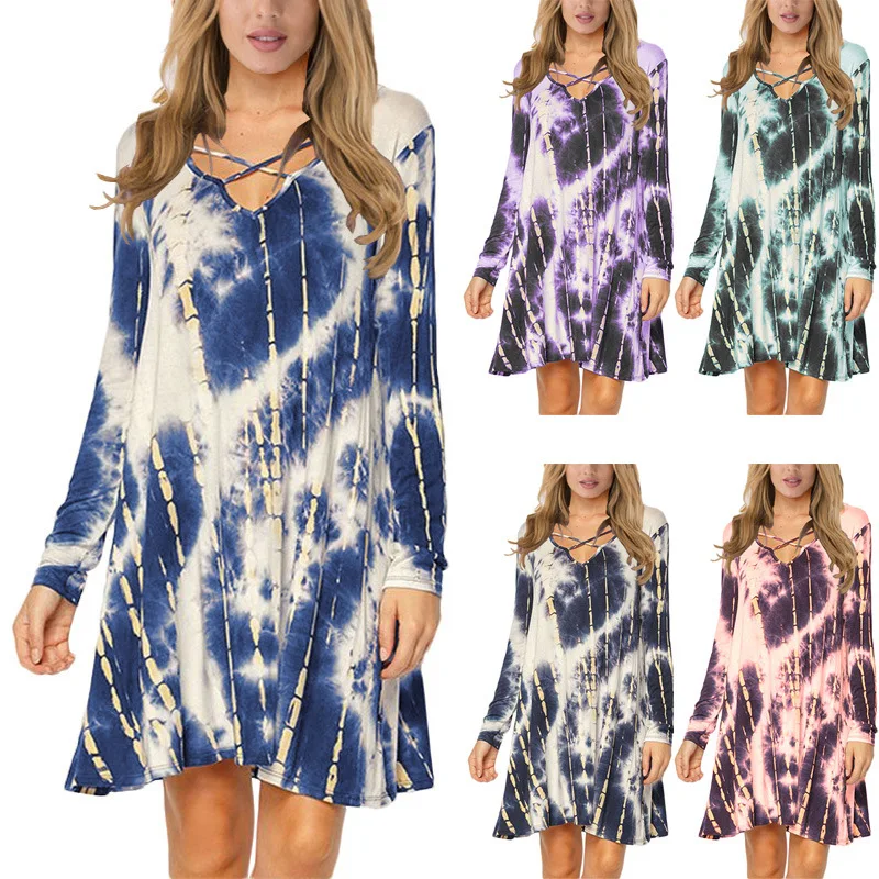 

Women's summer tie-dye long-sleeved sexy dress summer 2022 new women