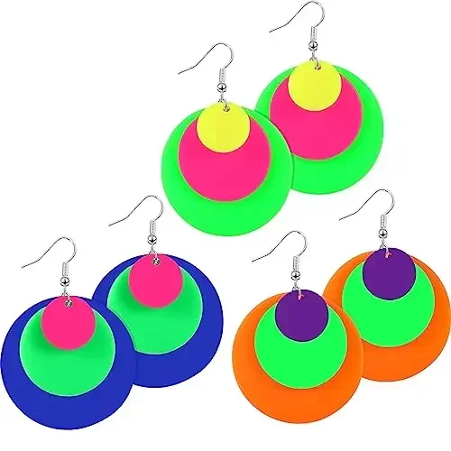 3 пары винтажных неоновых круглых висячих сережек флуоресцентные трехслойные