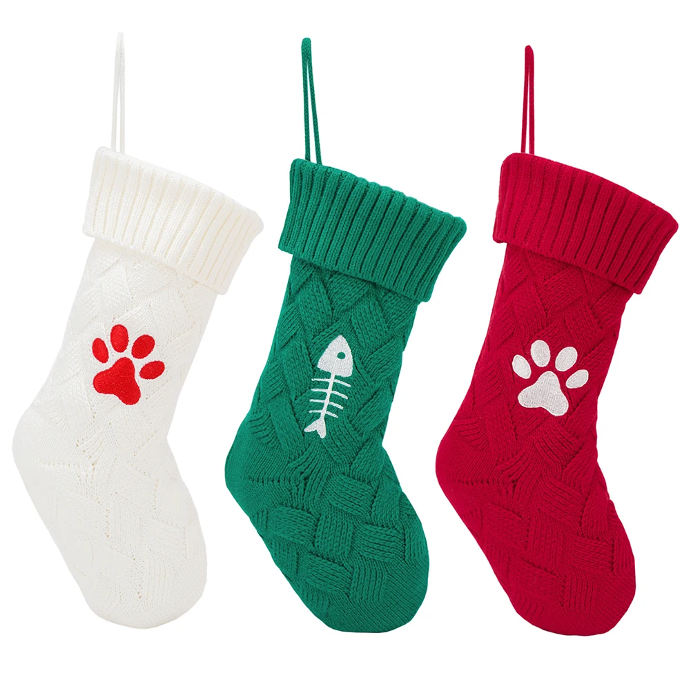 

2024 Christmas Knitted Stocking Durable Reusable Fireplace Hanging Socks Ornaments Xmas Holiday Home Decor Candy Party Gift