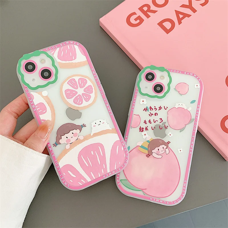 Милые Мультяшные чехлы для телефонов с принтом фруктов для Iphone 13, 12, 11 Pro, Max, Xr, X, Xs, Max, защитный чехол с бантом и цветком для камеры