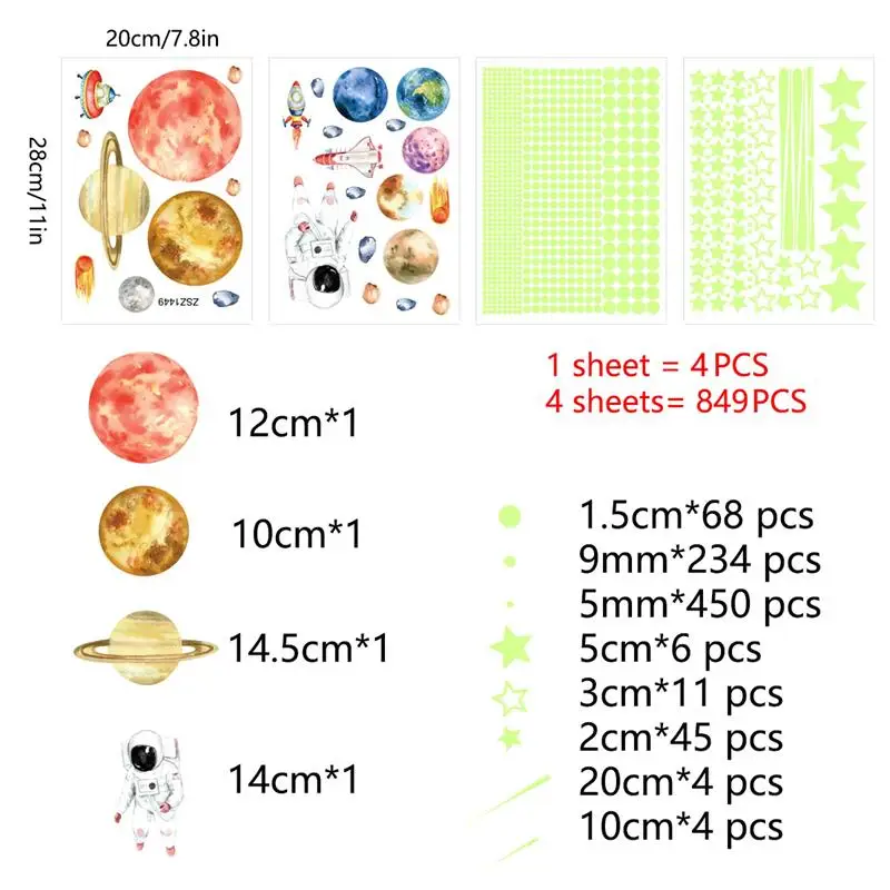 849 шт./набор Светящиеся Настенные наклейки в горошек