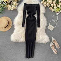 zqlz knitted dress for new year 2022 long sleeve v neck office bodycon vestidos mujer casual elegant spring womens dress