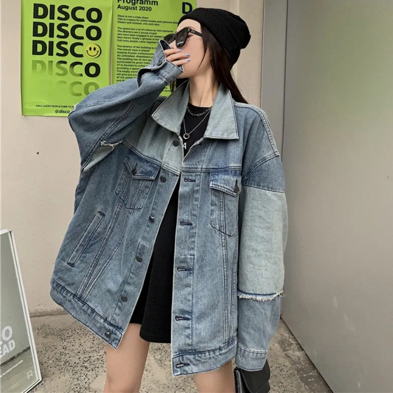 

2022 Jacket Spring Hong Kong Style Design Top Loose Women's Long Sleeve Versatile Denim Coat Free Shipping