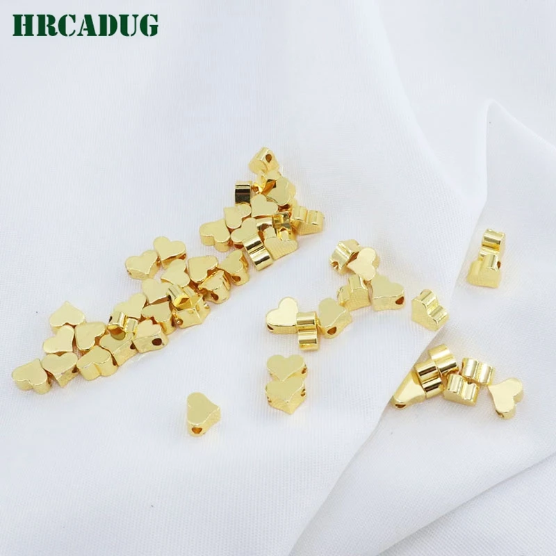 18K Gold Plated Small Love Heart Bead Bracelet Necklace Beaded Material Separation Beads DIY Jewelry Making Supplies Bulk Beads