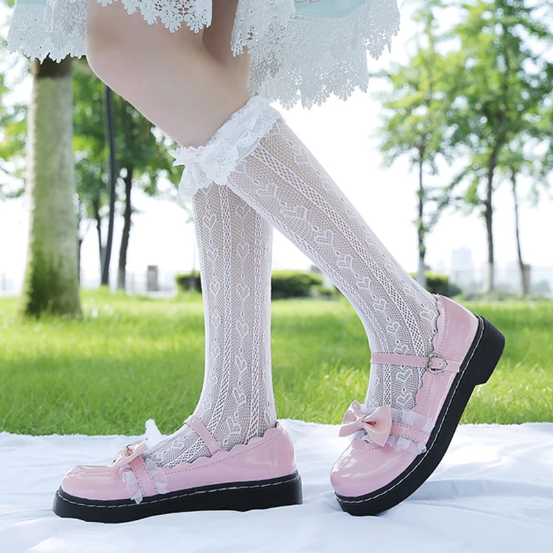 

Sweet Bow Buckle Strap Mary Jane Shoes Woman Solid Color Patchwork Lace Low Heel Pumps Women Pink Lolita Shoes Ladies