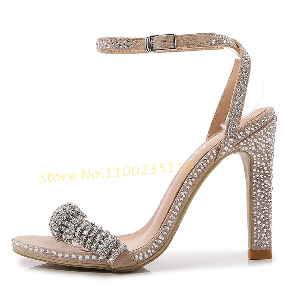 

Shiny Crystal High Heel Sandals Women Cross Strap Peep Toe Sweet Summer Thin Heel Shoes Party Sandals Luxury Brand Elegant Shoes