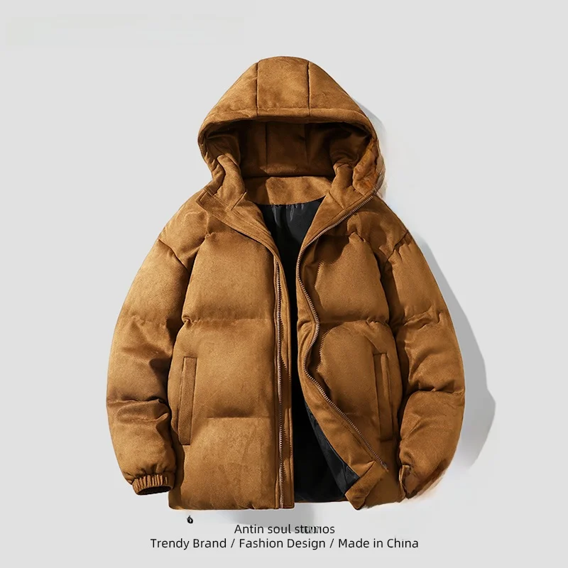 Мужская замшевая хлопковая куртка зимнее толстое теплое пуховое пальто для пар